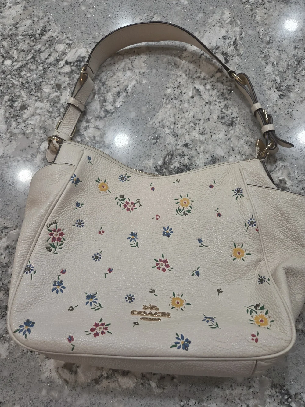 Coach Floral Print Cream Leather Shoulder Bag - Picture 1 of 16